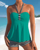 SummerSure – Gestreifter Tankini-Badeanzug & Bikini mit Beachcover und Off-Shoulder-Design