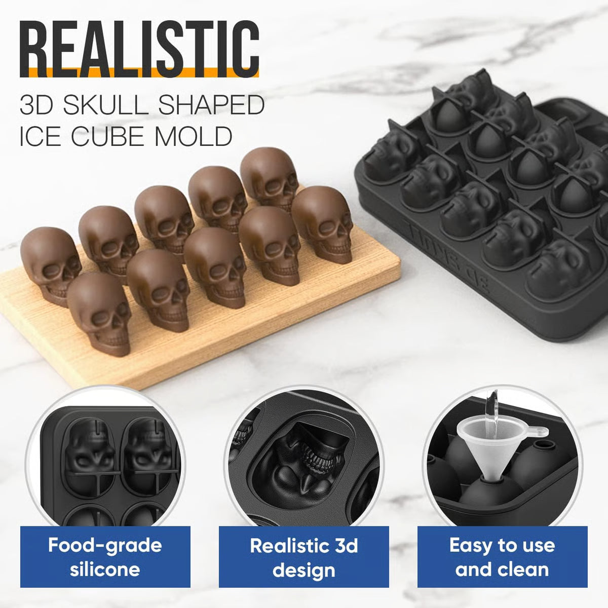 BrewBones™ – Realistischer 3D-Totenkopf-Eiswürfel