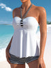 SummerSure – Gestreifter Tankini-Badeanzug & Bikini mit Beachcover und Off-Shoulder-Design