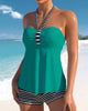 SummerSure – Gestreifter Tankini-Badeanzug & Bikini mit Beachcover und Off-Shoulder-Design