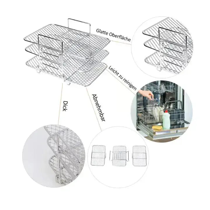 3-stufiges Edelstahl-Luftfritteusen-Rack für vielseitiges Garen