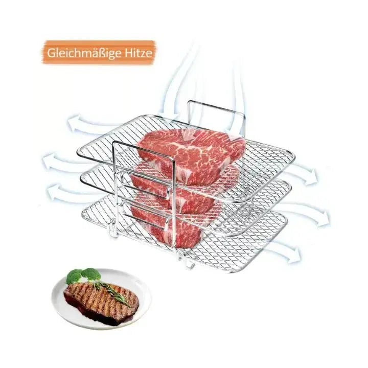 3-stufiges Edelstahl-Luftfritteusen-Rack für vielseitiges Garen