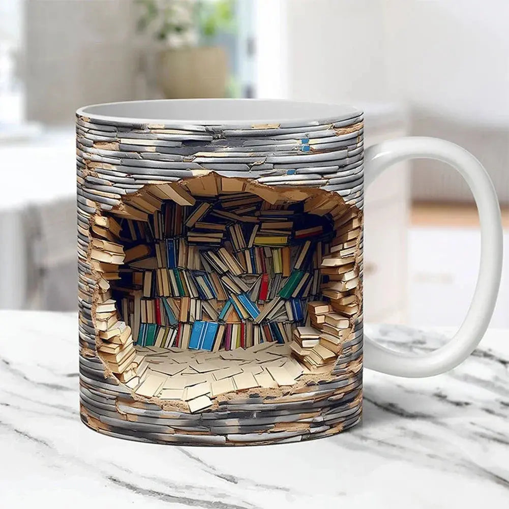 3D-Bücherregal-Keramiktasse für Bücherliebhaber