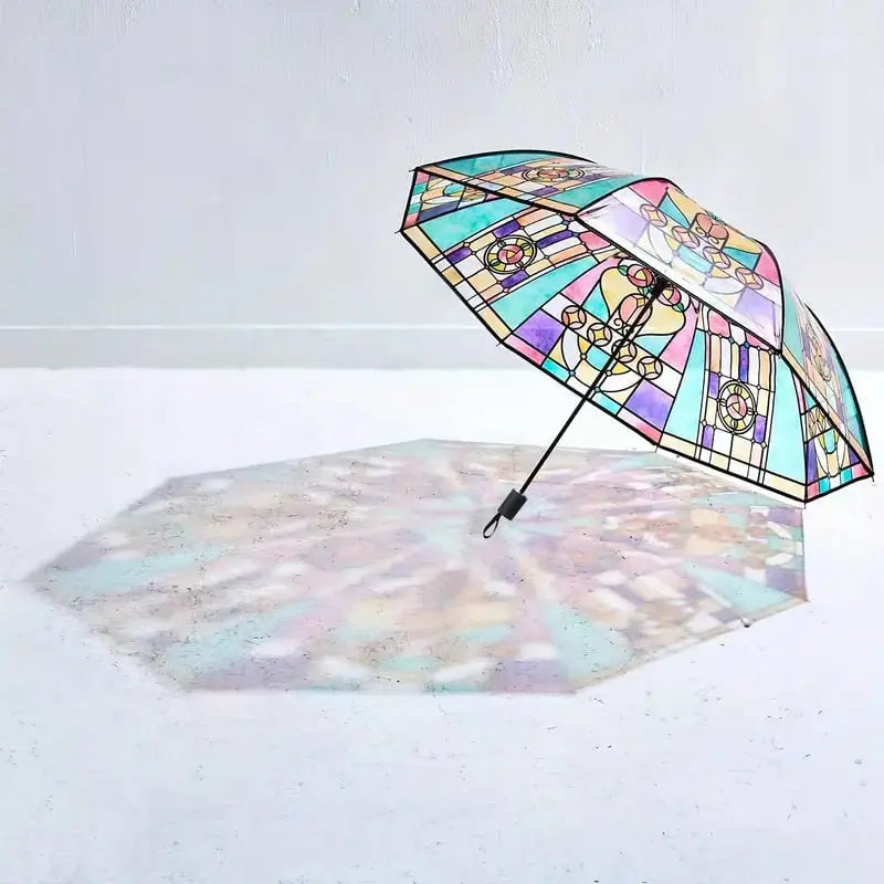 Automatischer Regenschirm – Vintage-Design mit Buntglas und Windschutz