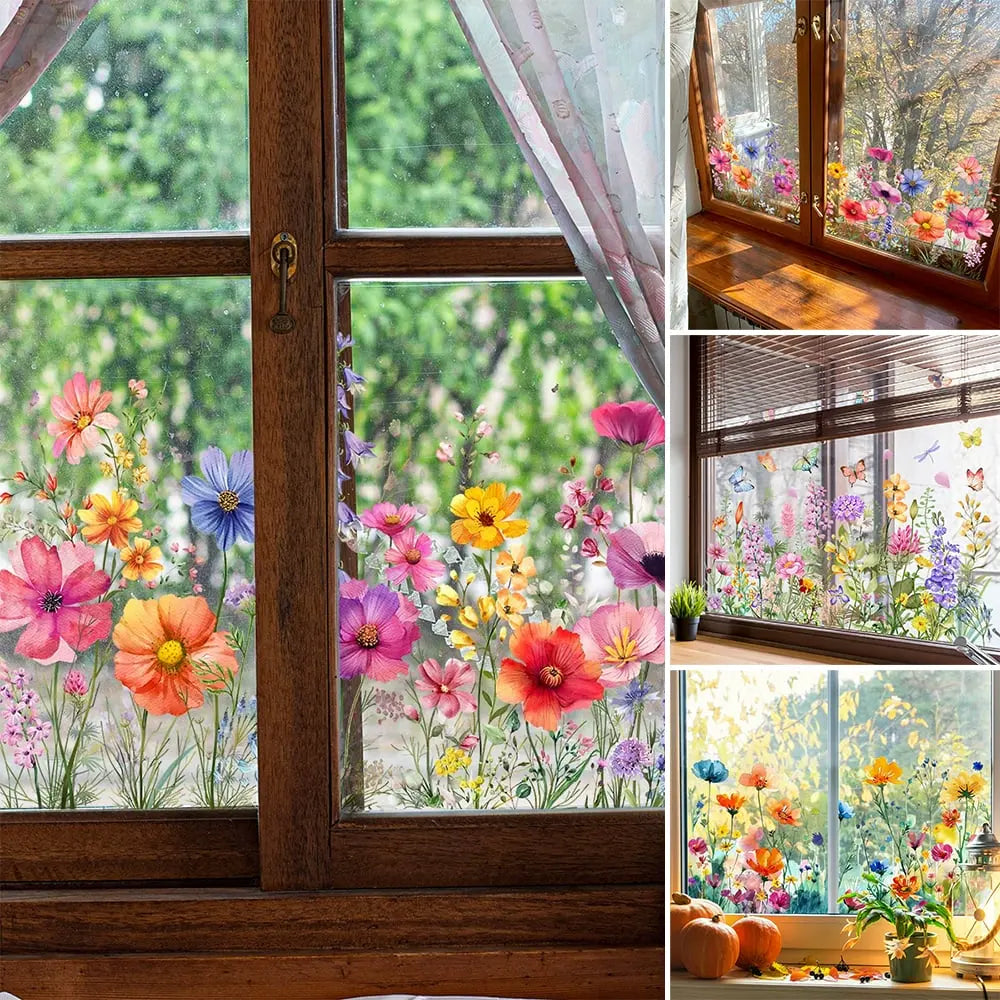 Fensterdeko mit doppelseitigem Blumendruck | 1+1 Gratis