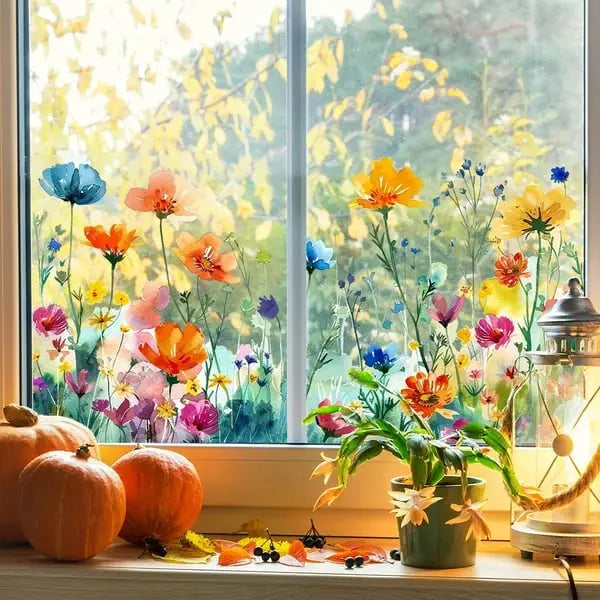 Fensterdeko mit doppelseitigem Blumendruck | 1+1 Gratis