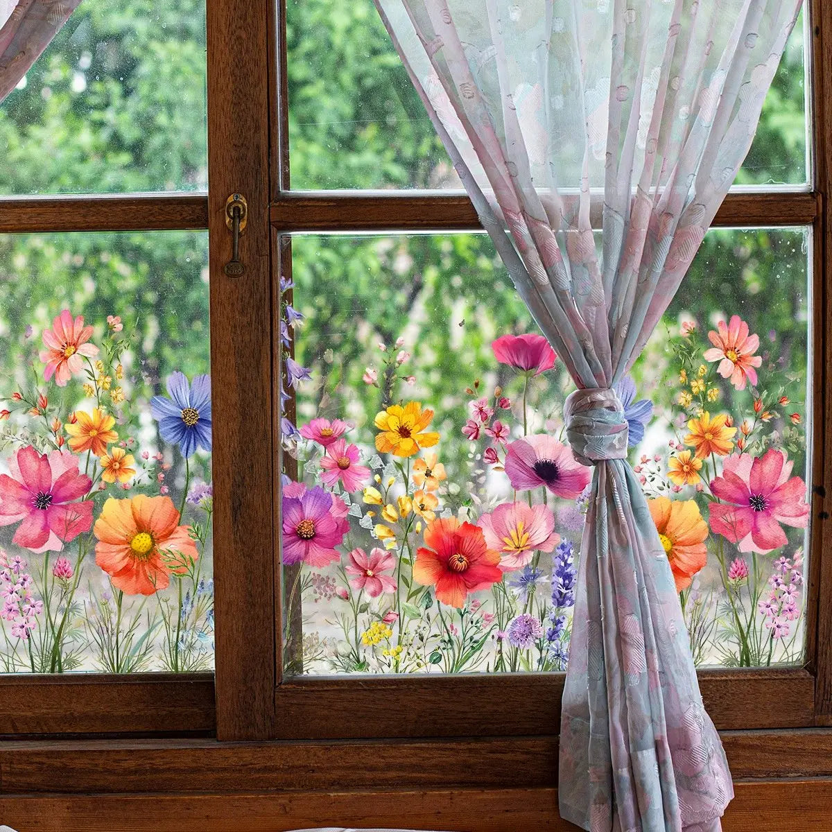 Fensterdeko mit doppelseitigem Blumendruck | 1+1 Gratis