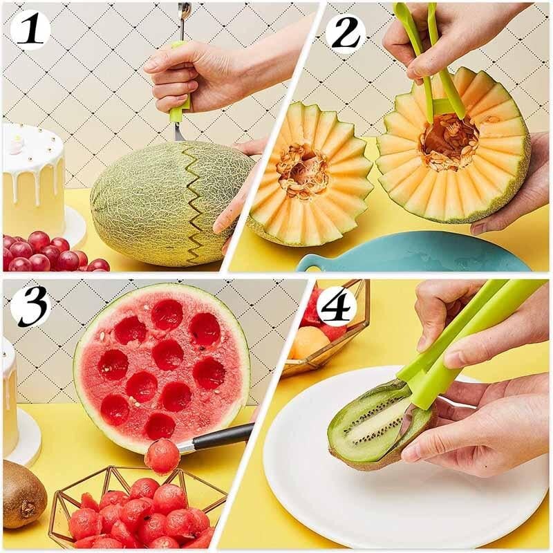 3-in-1 Obstschneider für Portionieren & Dekorieren